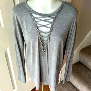 Size S One Eleven by Express long sleeve gray tie front top